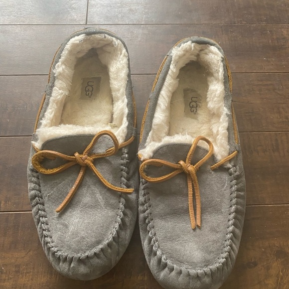 UGG Suede Moccasin Slippers with Tan Bow - Picture 5 of 11